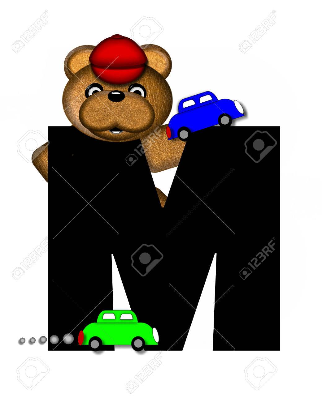 The Letter M In The Alphabet Set Teddy Playing Cars Is Black