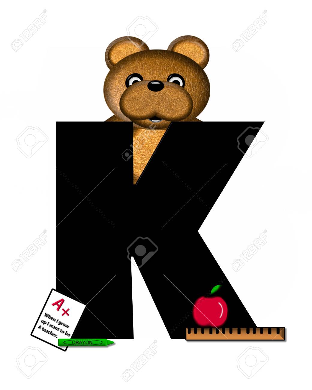 La Lettera K Nel Set Di Alfabeto Teddy School Daze è Di Colore Nero Con Riga E Mela Seduto Sulla Lettera Borwn Orsetto Decora Lettera E Sta