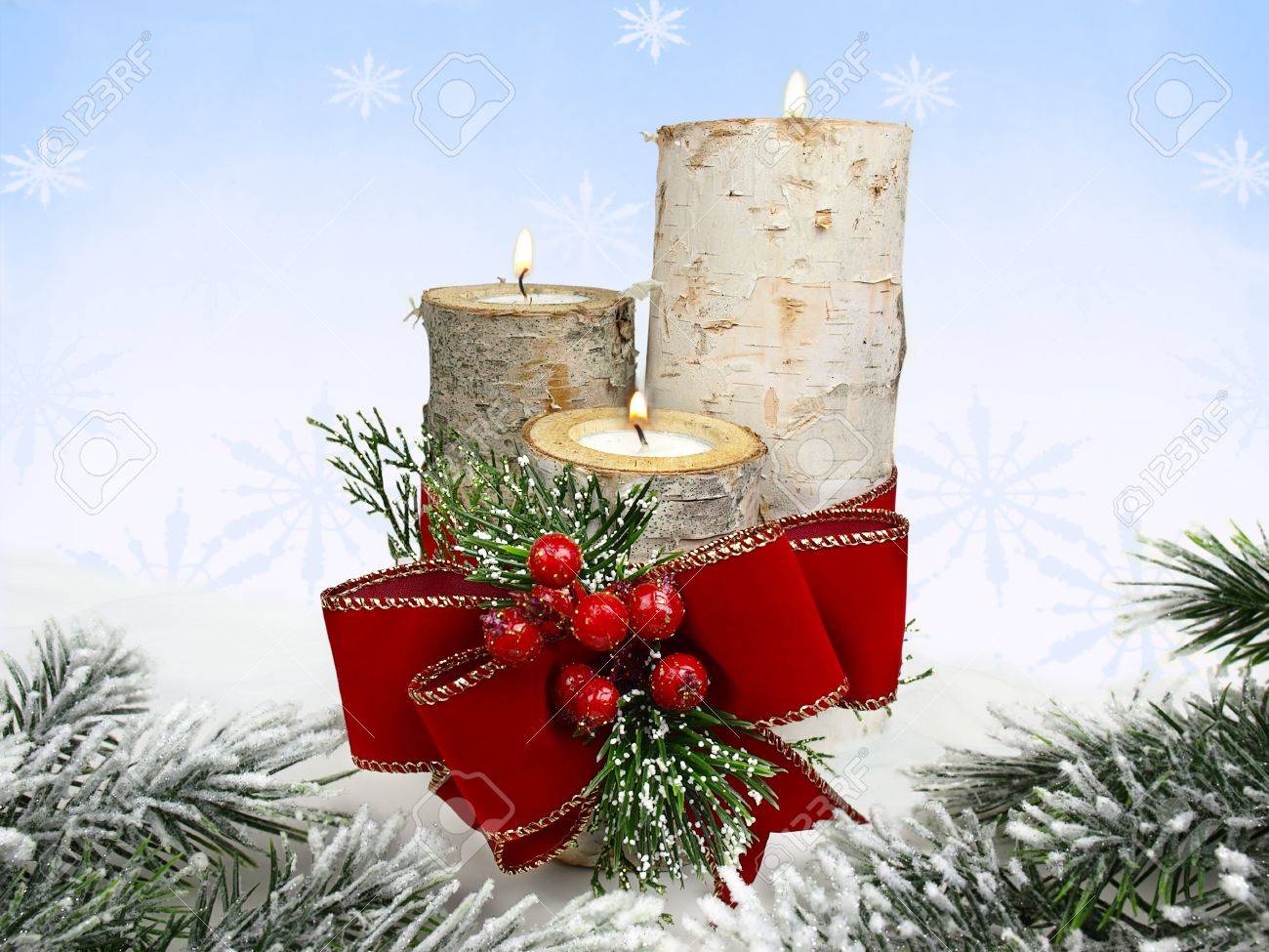 Christmas Decoration Birch Stump Candle Holders And Red Bow Stock Photo Picture And Royalty Free Image Image 11353634
