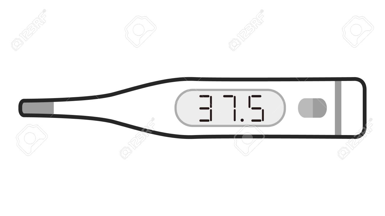 Illustration Of Thermometer. 37.5Â°C Low Fever, Black And White, Monotone.  Royalty Free SVG, Cliparts, Vectors, and Stock Illustration. Image  153851037.