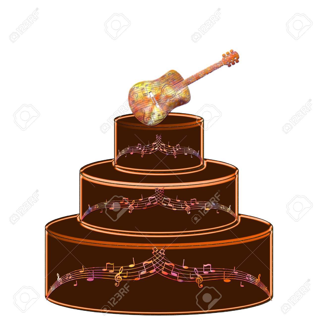 Un Joli Gateau Avec Une Guitare Sur Elle Clip Art Libres De Droits Vecteurs Et Illustration Image