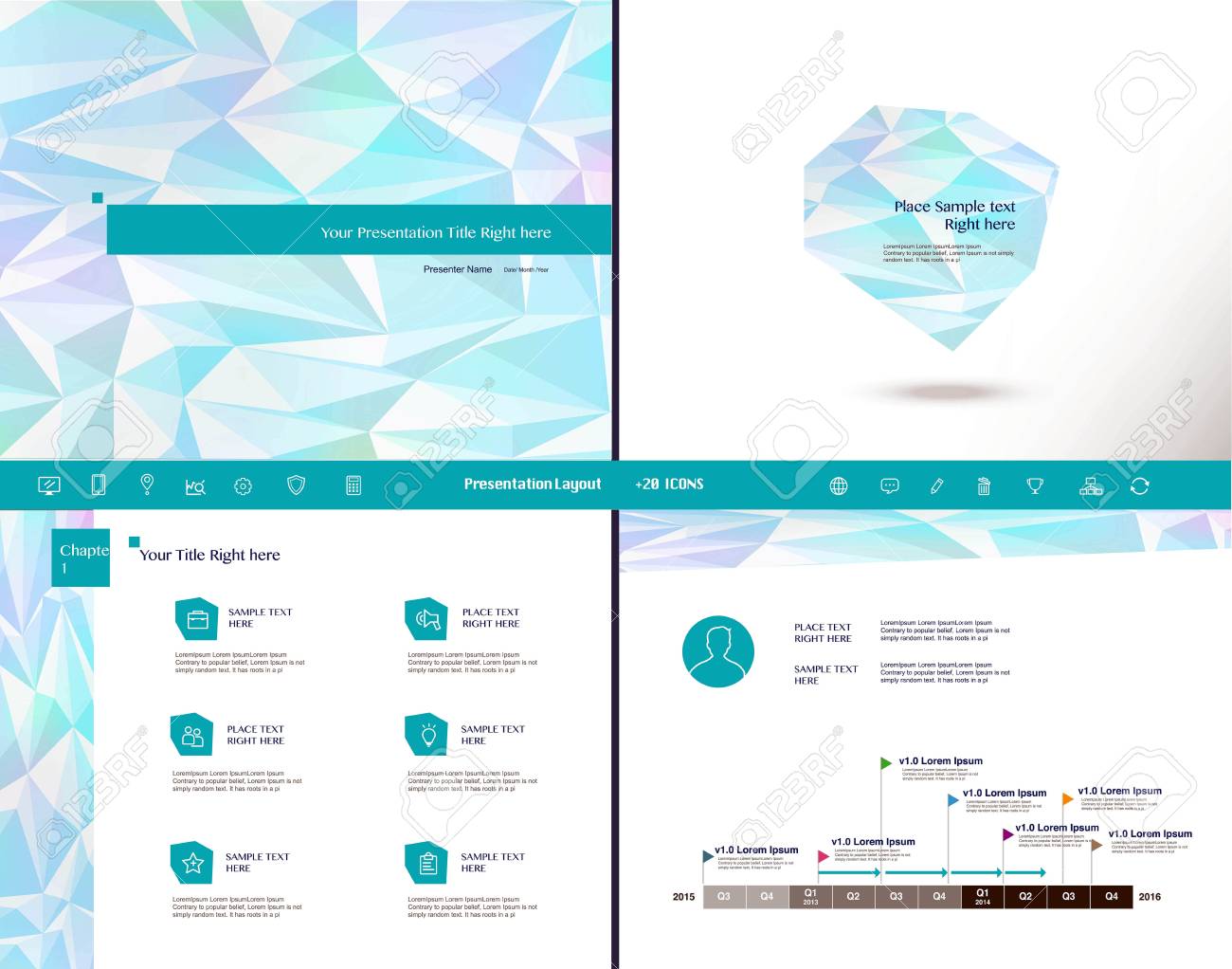 set of presentation template and 20 icons, business infographic set of presentation template and 20 icons, business infographic, Low Poly Business Presentation Template, Presentation templates
