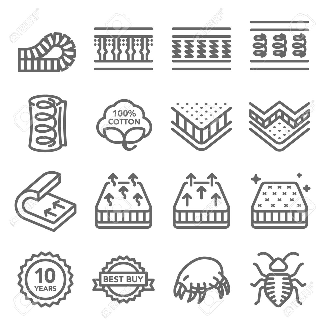 Mattress Vector Line Icon Set. Contains such Icons as Cotton, Dust mite, Bed Bug, Bed layer Inside and more. Expanded Stroke - 119955046 Mattress Vector Line Icon Set. Contains such Icons as Cotton, Dust mite, Bed Bug, Bed layer Inside and more. Expanded Stroke - 119955046