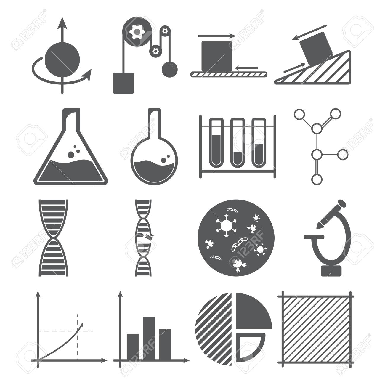 Concept D Icones Scientifiques Physique Chimie Biologie Mathematiques Objet De Masse Solution Adn Diagramme A Barres Diagramme Circulaire Carre Clip Art Libres De Droits Vecteurs Et Illustration Image 85564253