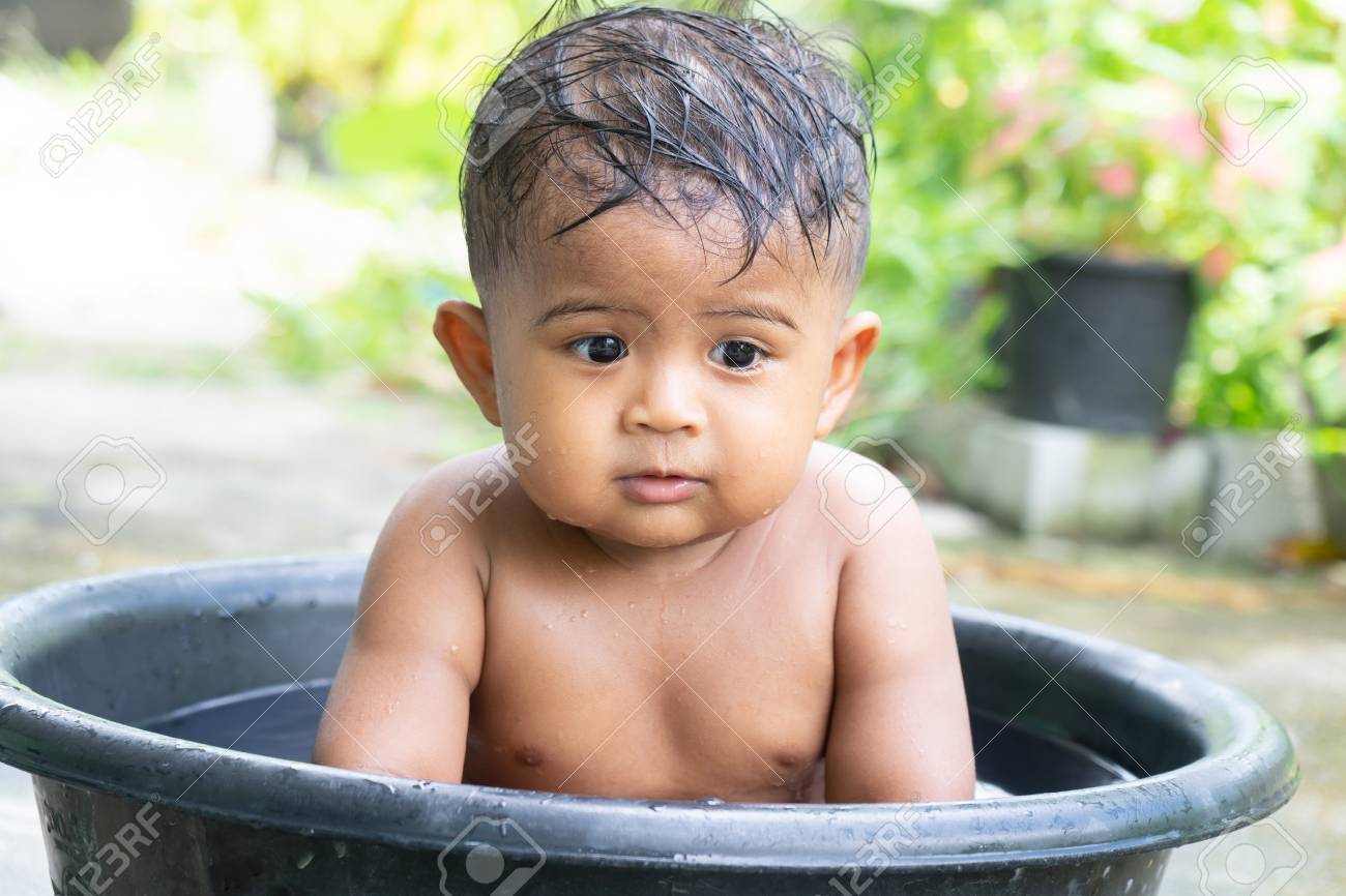 Cute Little Asian Baby Boy Take A Bath Stock Photo, Picture And Royalty  Free Image. Image 108361328.