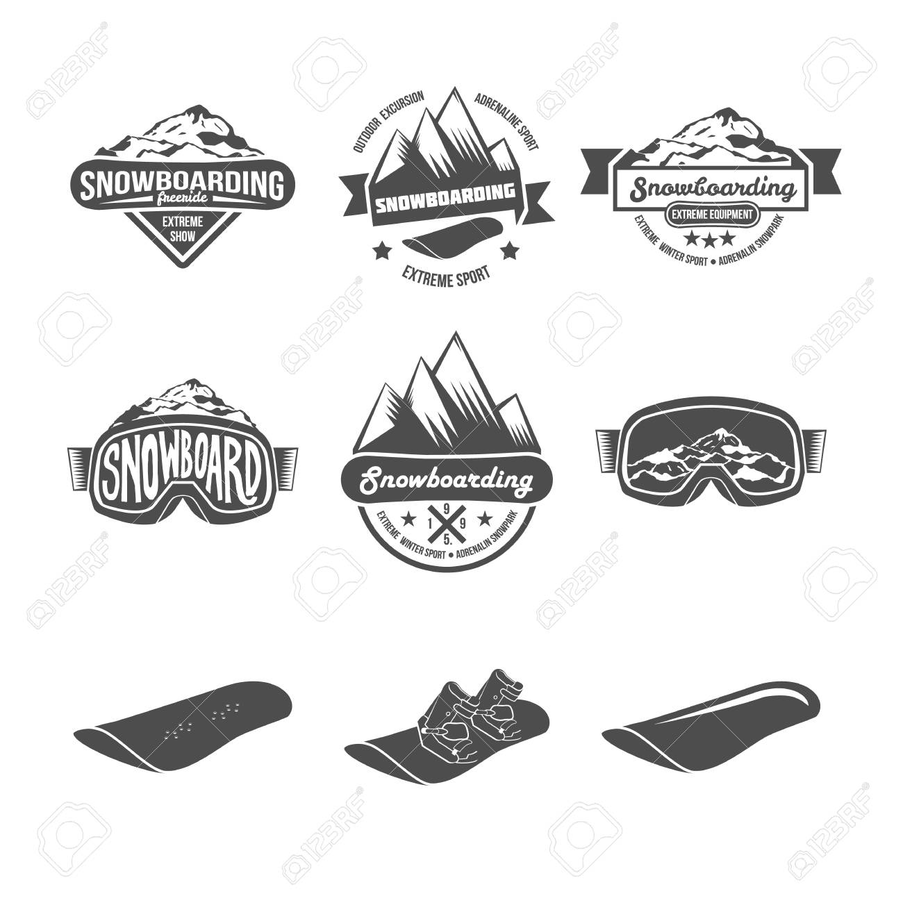 set of snowboarding logos and labels templates winter sports