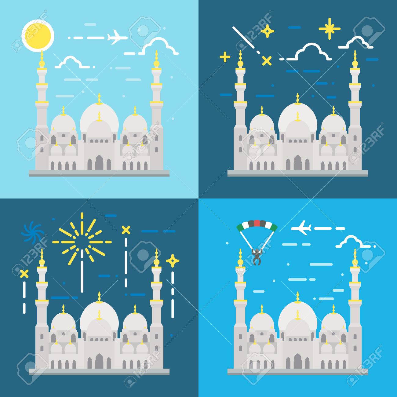 シェイク ザイード グランド モスク アブダビ イラストのフラットなデザインのイラスト素材 ベクタ Image