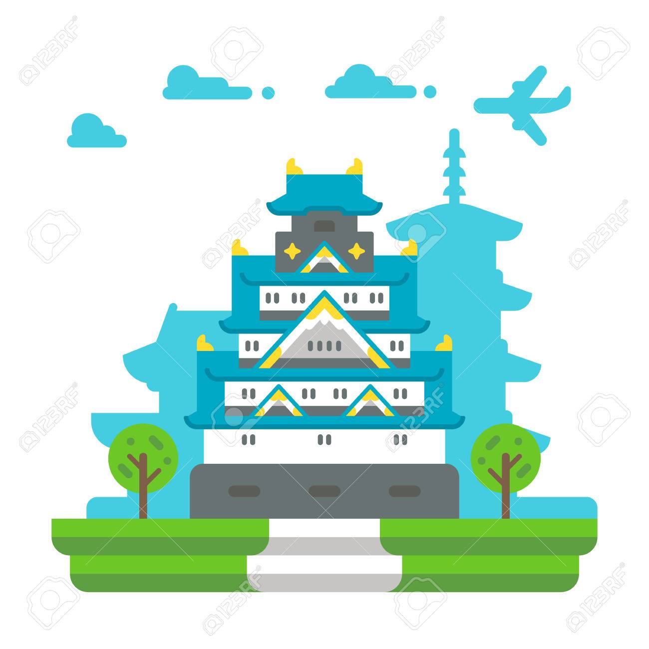 Flat Design Osaka Castle Illustration Vector Royalty Free Cliparts Vectors And Stock Illustration Image