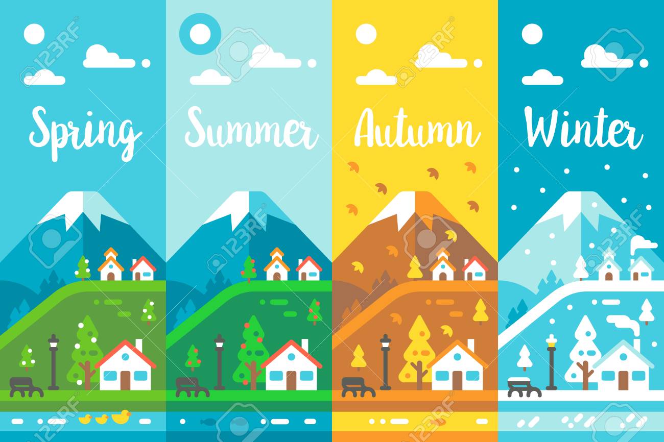 フラット デザイン 4 季節村イラスト のイラスト素材 ベクタ Image フラット デザイン 4 季節村イラスト のイラスト素材 ベクタ Image