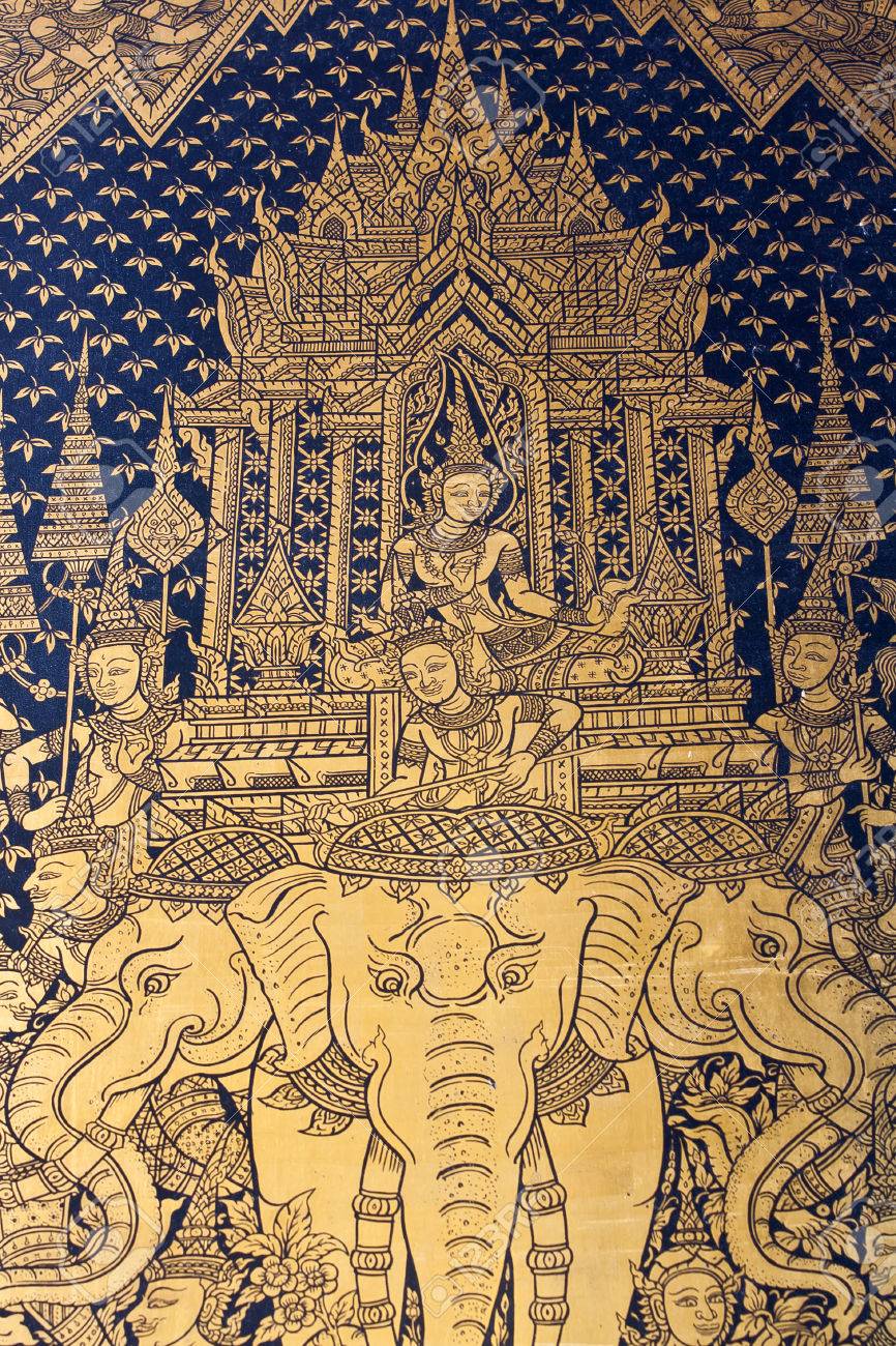 タイで壁の古代タイ絵仏寺 の写真素材 画像素材 Image