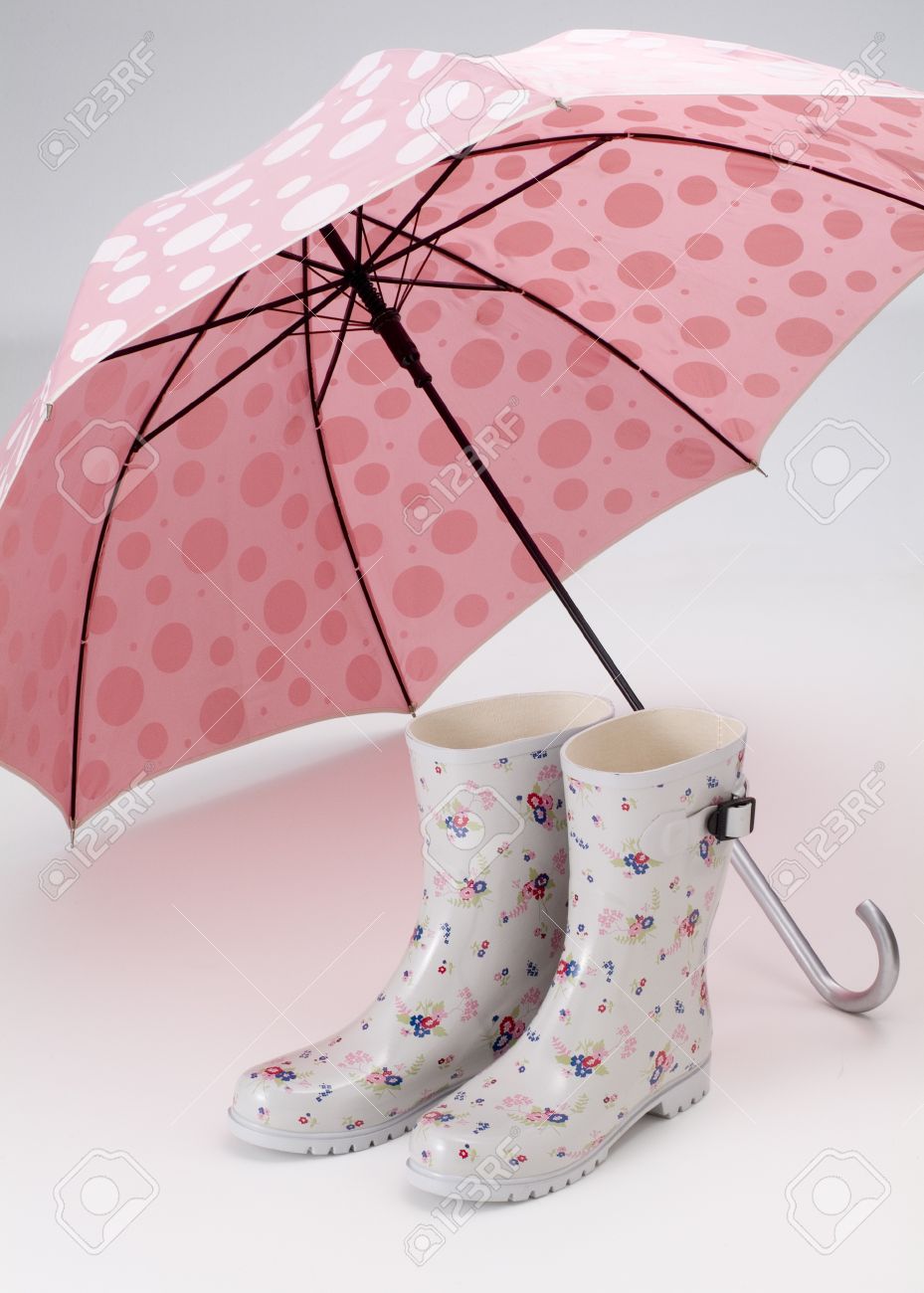 cute umbrella and rubber boots of rainy day stock photo picture and