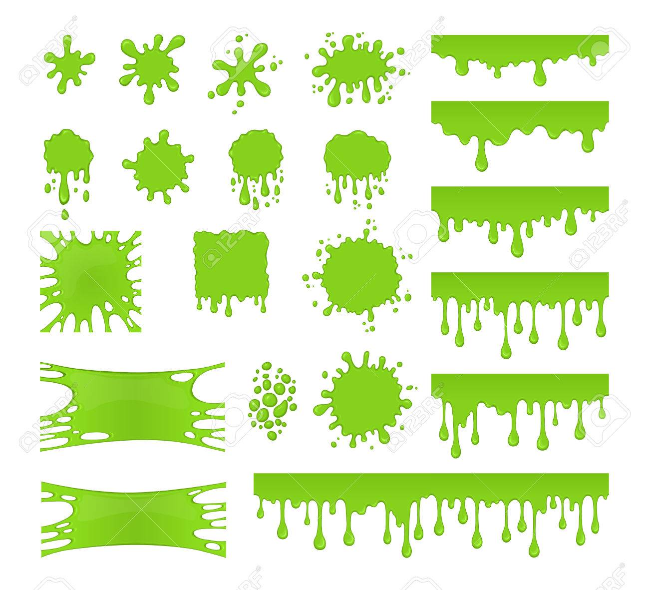 Slime vector set. Collection of blots, splashes and smudges. Green liquid. Drops slime isolated on white background. - 63416385 Slime vector set. Collection of blots, splashes and smudges. Green liquid. Drops slime isolated on white background. - 63416385