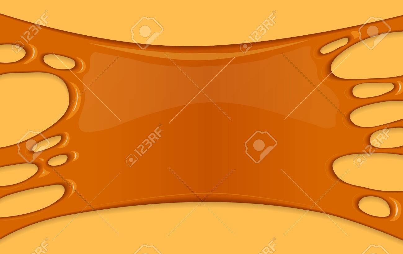 キャラメルの甘いしずくと流れるのイラスト スプラッシュ 滴とフローは キャンディ ブラウン シュガー シロップや蜂蜜を溶かした 黄色の背景に抽象的なベクトル バナー のイラスト素材 ベクタ Image