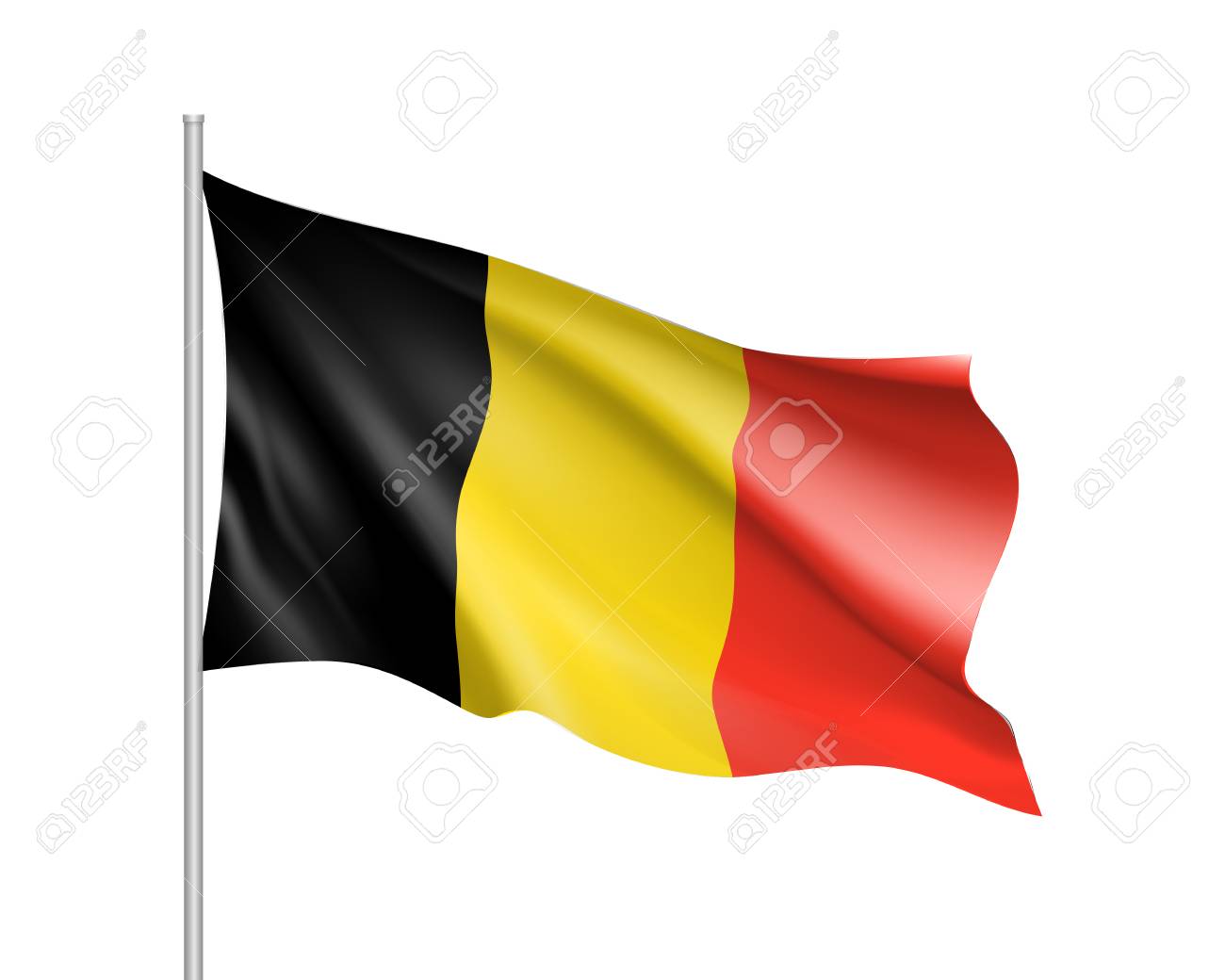 ベルギーの州の旗を振っています 黒 黄色と赤の色の旗をヨーロッパの国旗のイラスト 白い背景に分離された 3 D のアイコンをベクトルします のイラスト素材 ベクタ Image