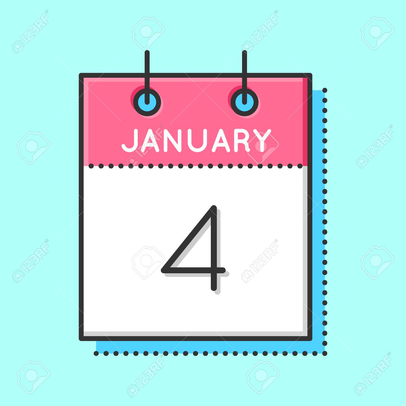 Vector Icono De Calendario. Ilustración De Vector De Línea Plana Y Delgada. Hoja De Calendario Sobre Fondo Azul Claro. 4 De Enero Ilustraciones svg, vectoriales, clip art vectorizado libre de derechos. Image