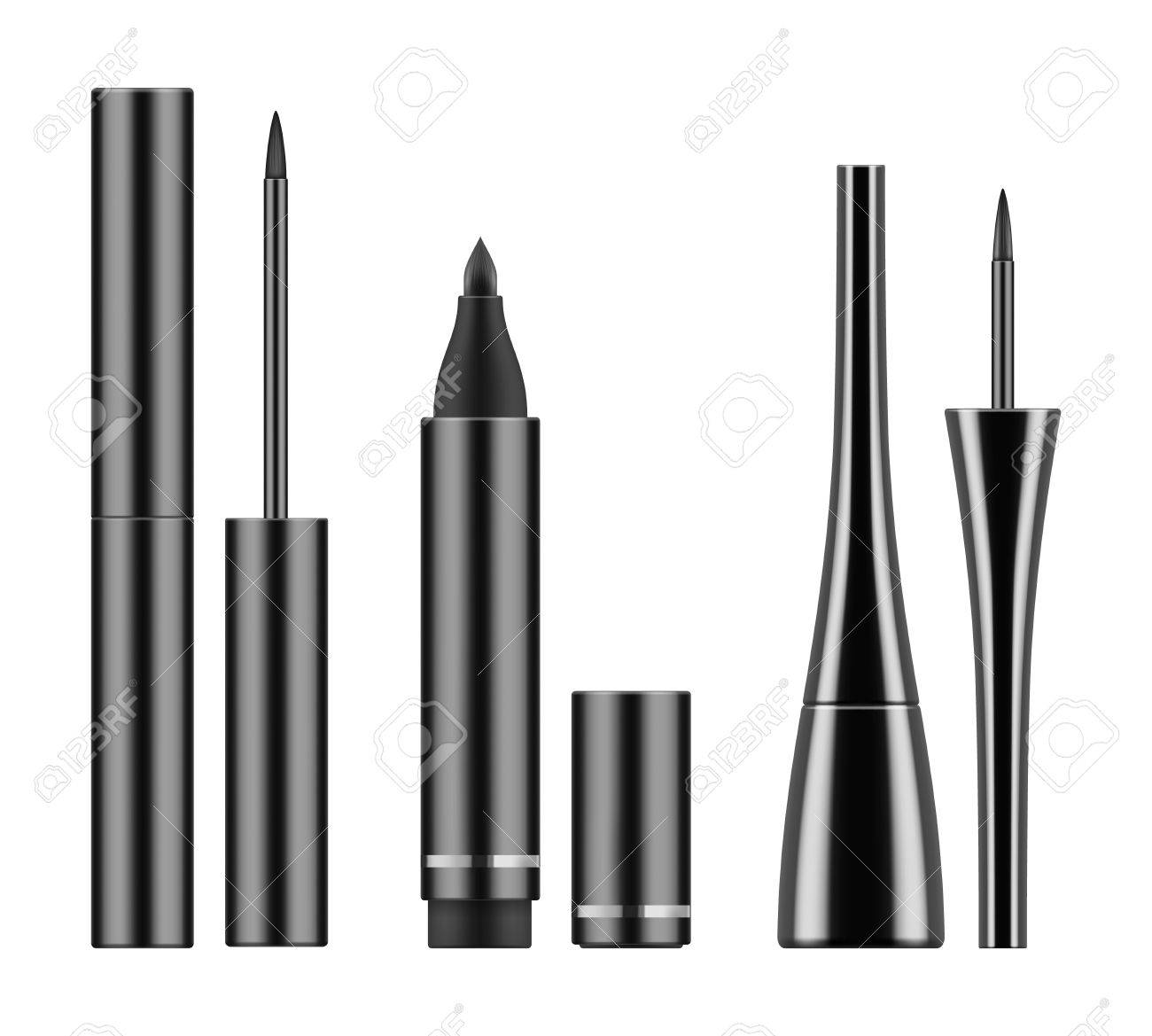 black liquid eyeliners and pencil stock photo picture and royalty