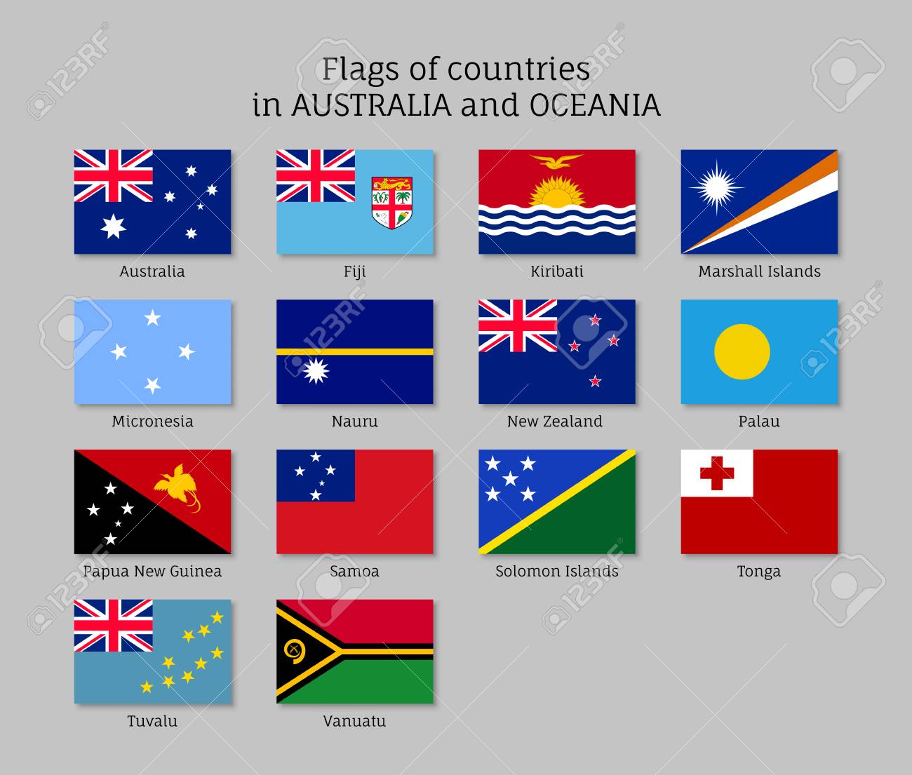 flags countries australia and oceania flat style set stock photo