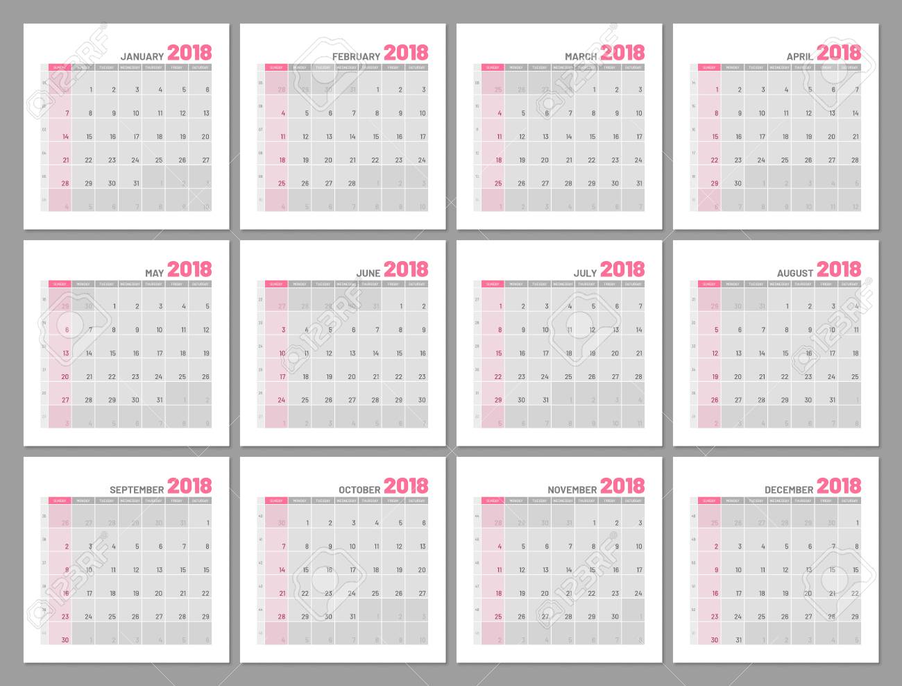 set identical light calendars 2018 months flat diary for