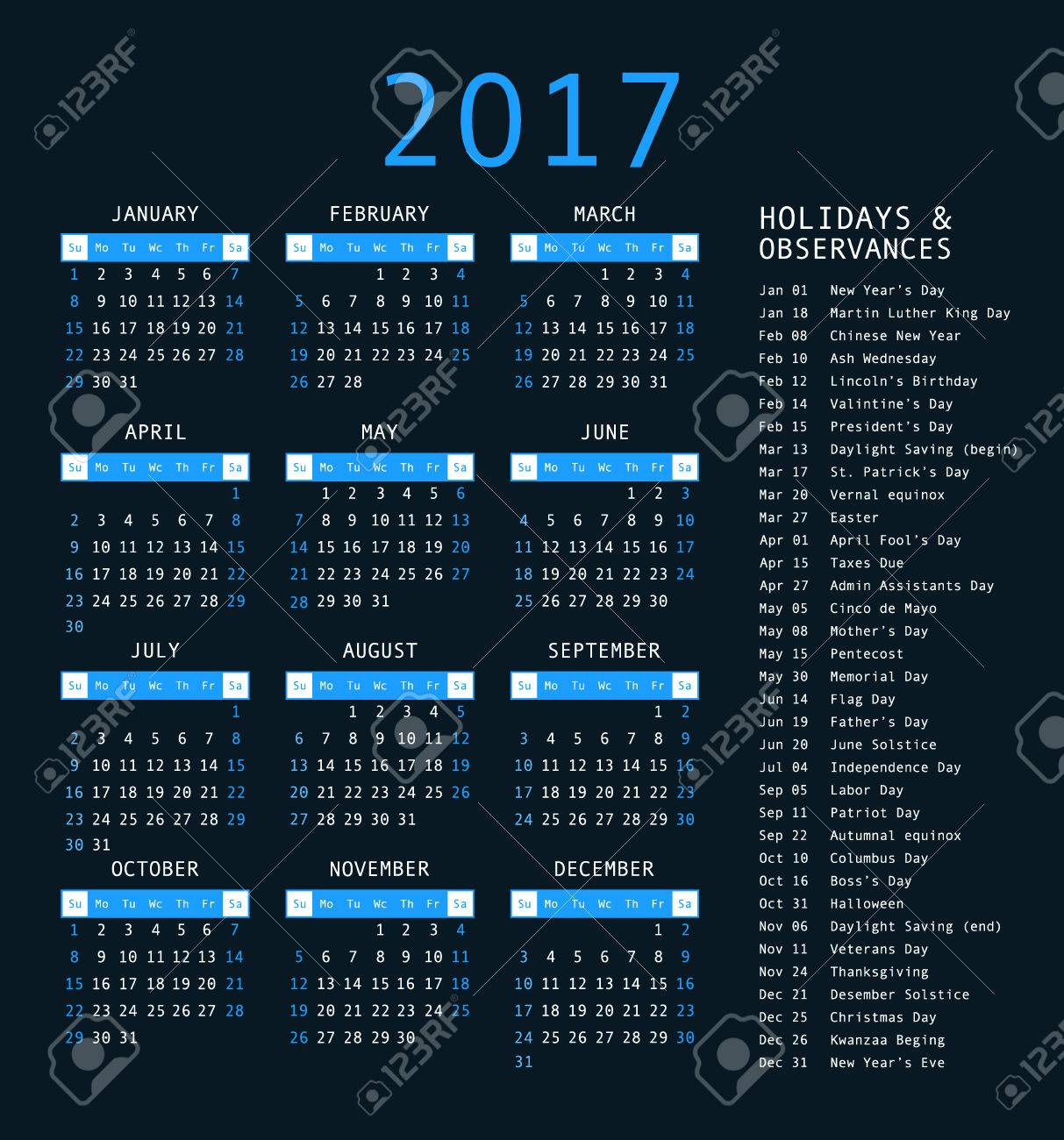 calendar template for 2017