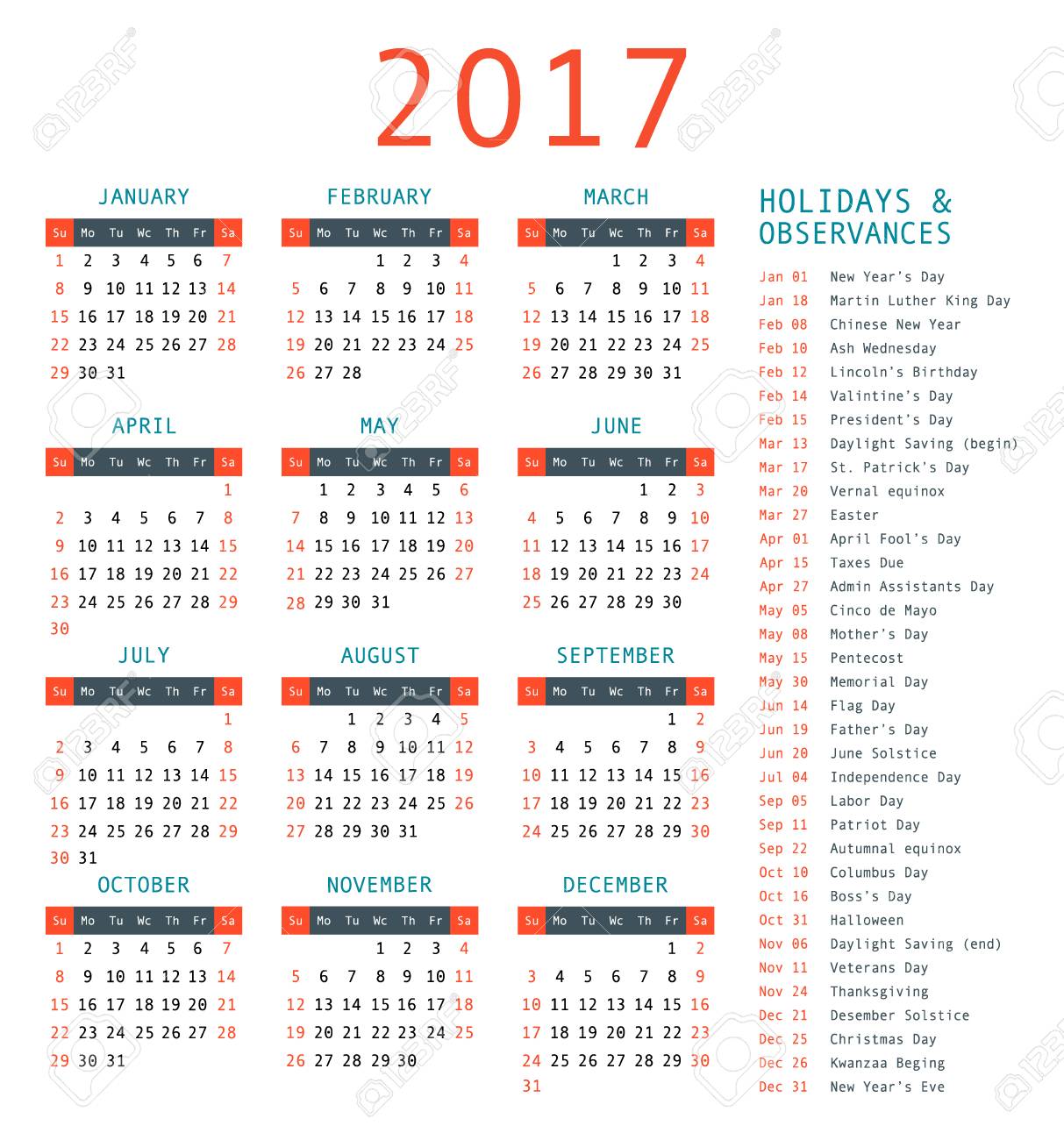 calendar template for 2017