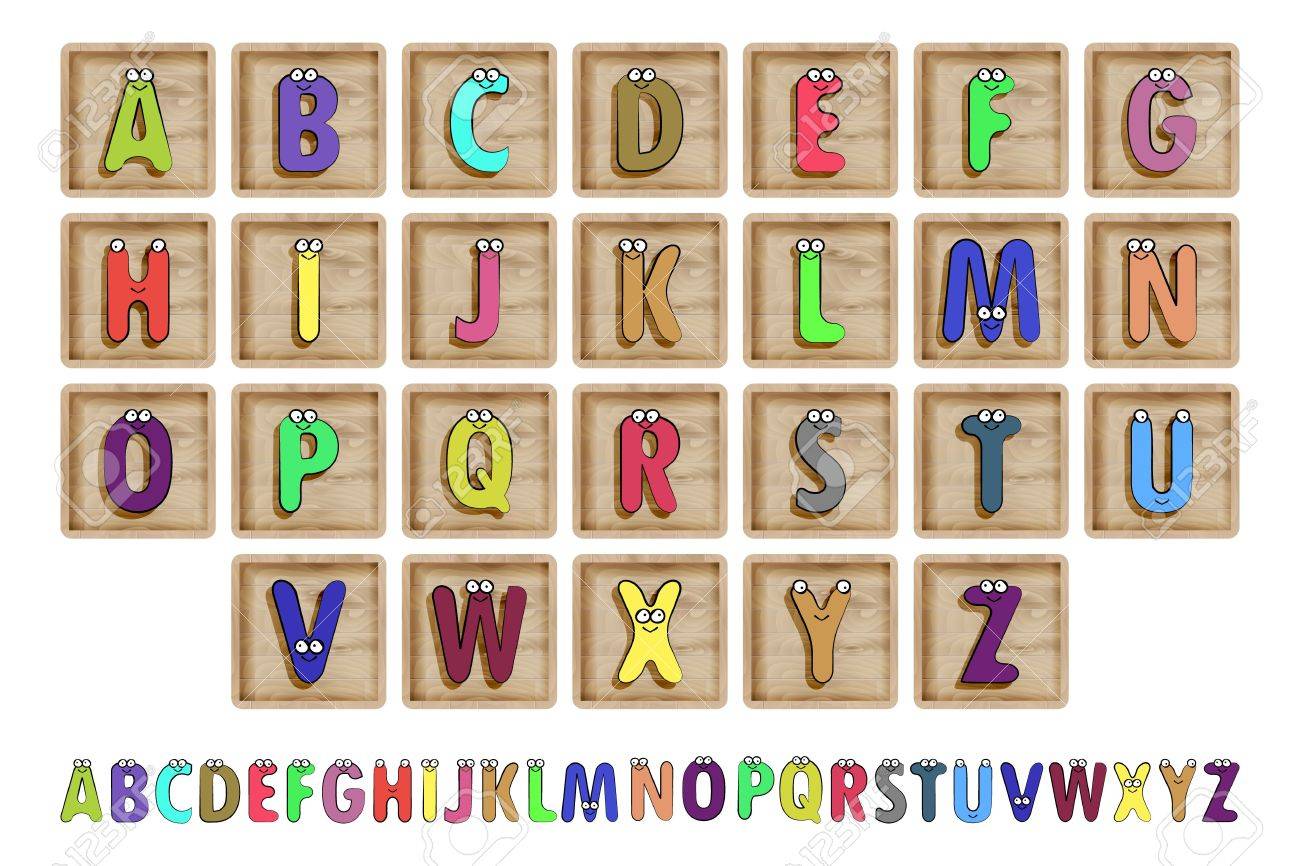 letter blocks vector illustration same view 26 letters of alphabet