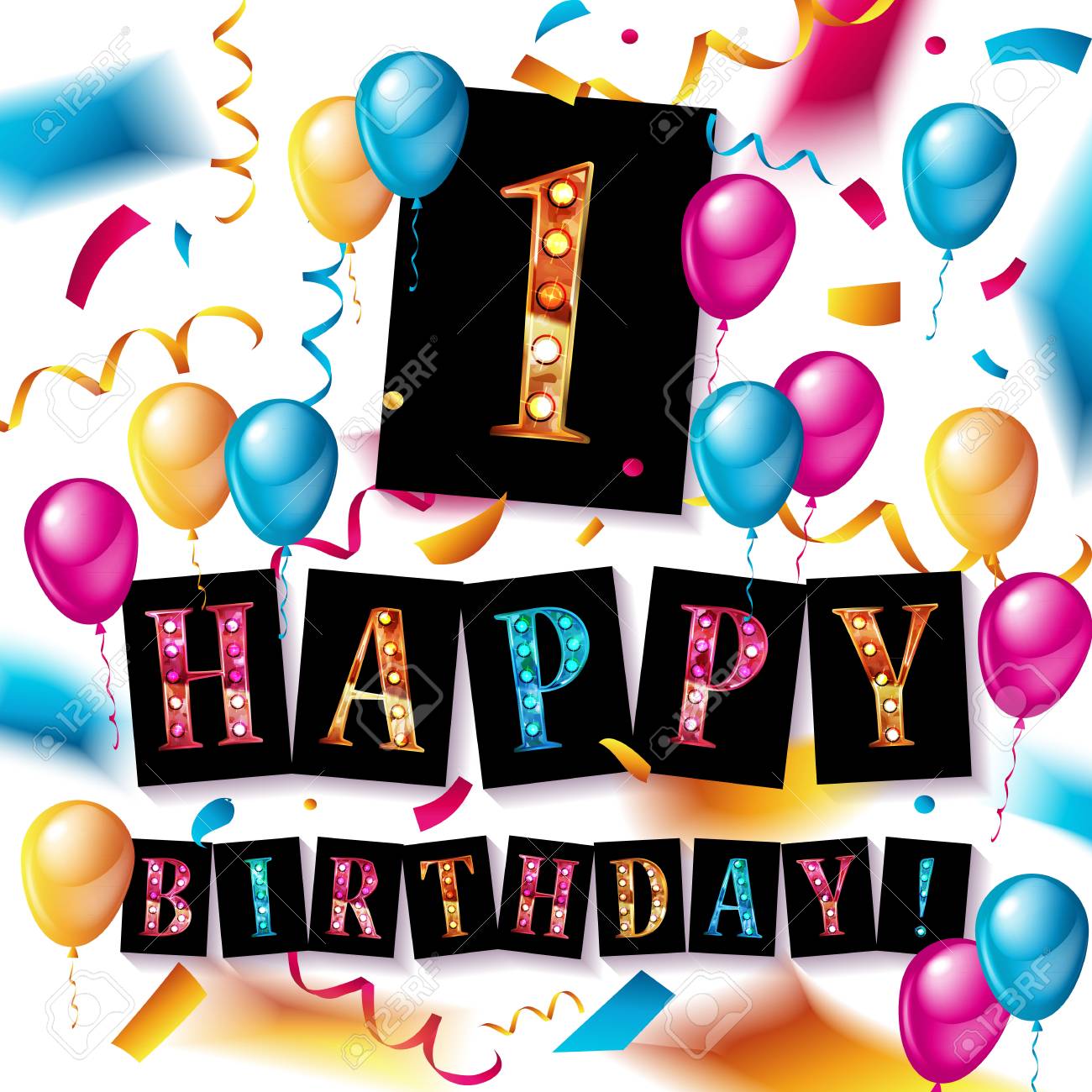 風船やギフトボックス バナーや招待状のためのカラフルなデザイン要素と1周年記念お祝いのデザイン のイラスト素材 ベクタ Image