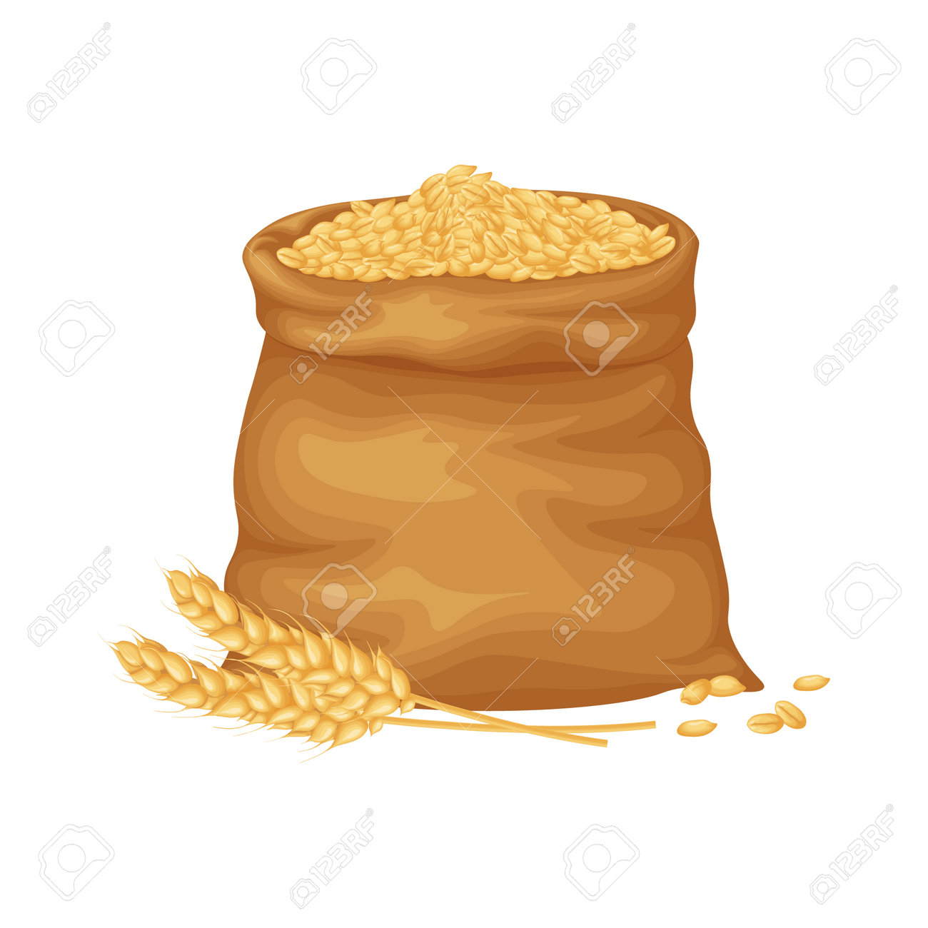 A Bag Of Wheat. A Bag Filled With Wheat Grains. Ears Of Wheat Near A Bag Of  Grain. Vector Illustration Isolated On A White Background Royalty Free SVG,  Cliparts, Vectors, and Stock, image size:1300x1300