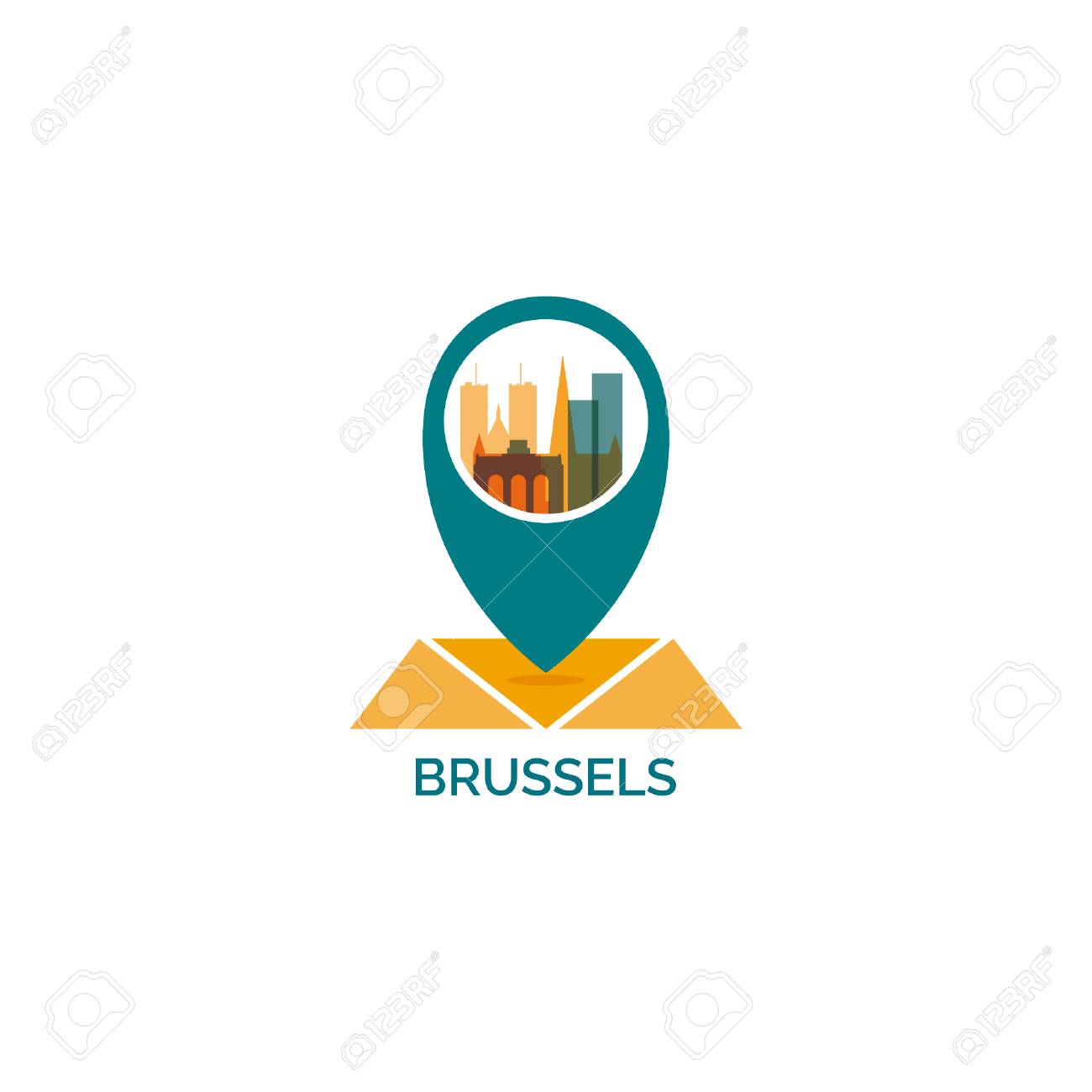belgium brussels map pin point geolocation modern skyline shape vector icon illustration stock vector