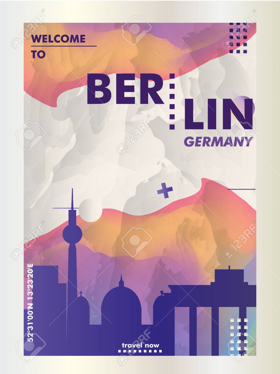 Modern Germany Berlin Skyline Abstract Gradient Poster Art Travel Royalty Free Cliparts Vectors And Stock Illustration Image