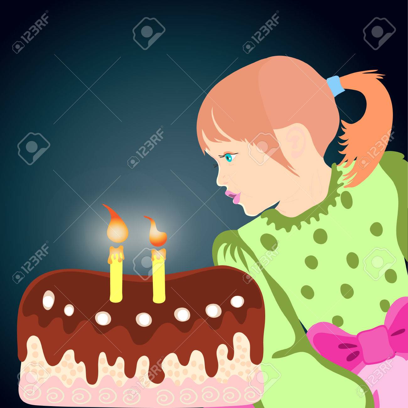Little Girl Blowing Out Candles On A Birthday Cake Royalty Free Cliparts Vectors And Stock Illustration Image