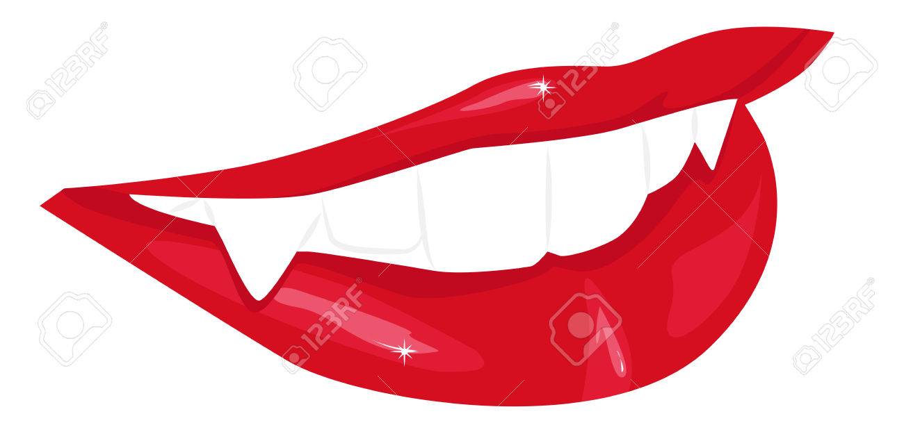 赤い唇と牙 ベクトル イラストと笑顔で女性の口 のイラスト素材 ベクタ Image