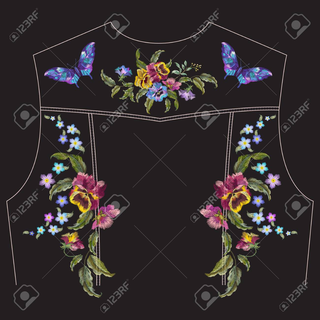 花と蝶ジーンズ ジャケット戻っていない パンジーと刺繍花柄は私を忘れてください ベクトル伝統的な刺繍 服飾デザインの黒の背景に花模様のセットです のイラスト素材 ベクタ Image 花と蝶ジーンズ ジャケット戻っていない パンジーと刺繍花柄は私を忘れてください ベクトル伝統的な刺繍 服飾デザインの黒の背景に花模様のセットです のイラスト素材 ベクタ Image