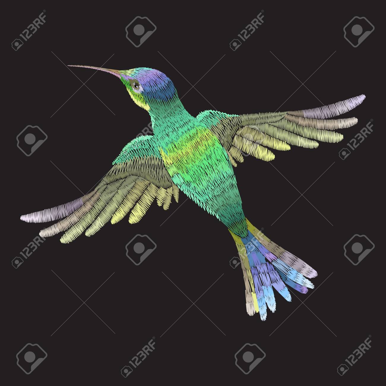 Motif Ethnique Coloré De Broderie Avec Colibri Ornement Doiseau Colibri Folklorique Folklorique Traditionnel Sur Fond Noir Pour La Conception De