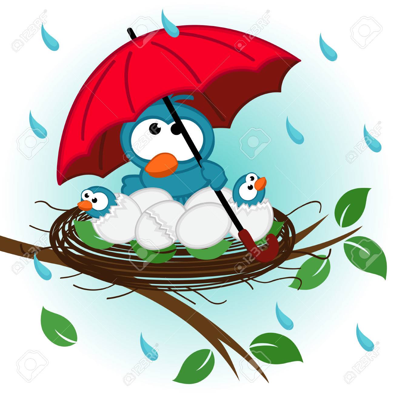 Pájaro Bajo El Paraguas En Nido - Ilustración Vectorial, Eps Ilustraciones Clip Art Vectorizado Libre De Derechos. 40687362.