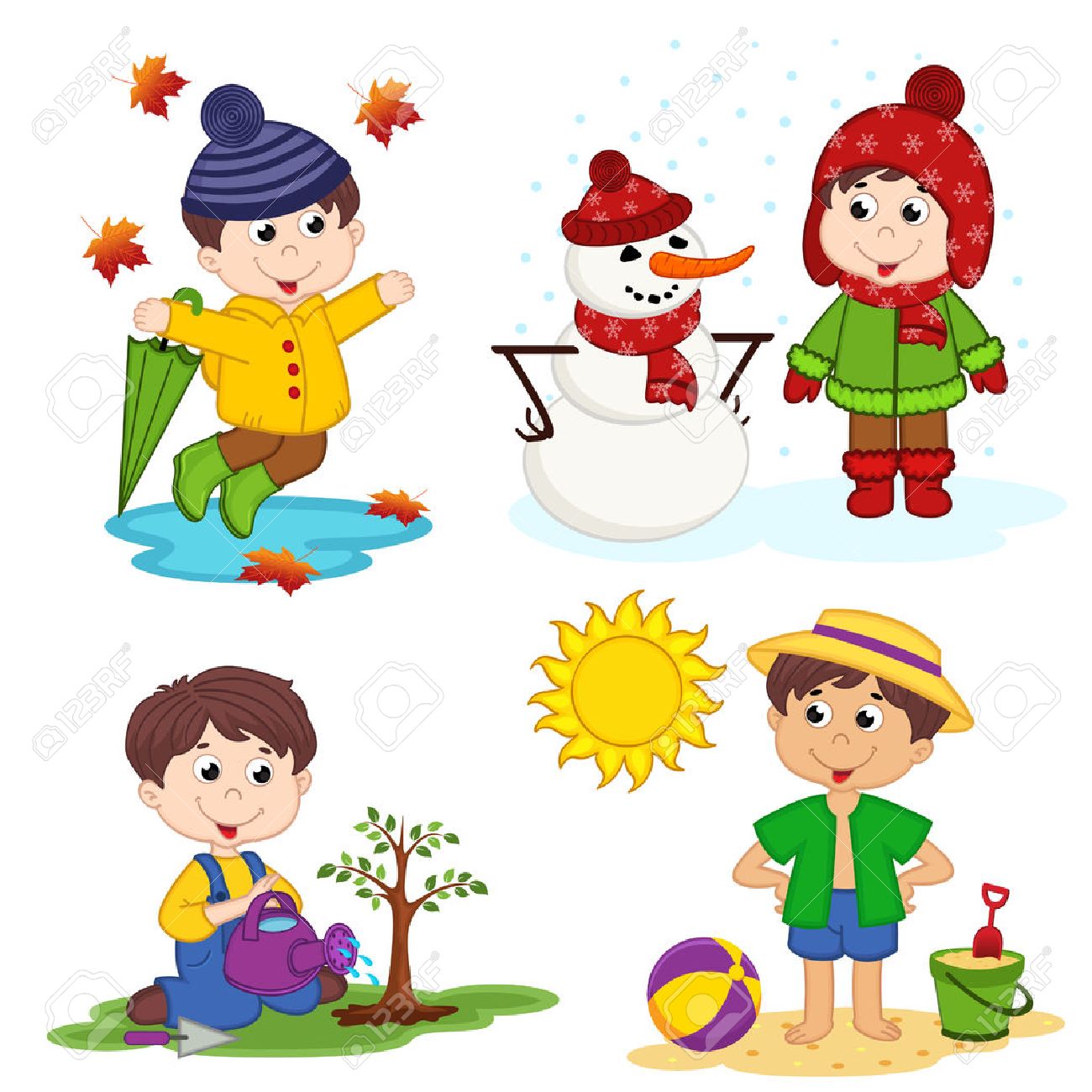 Boy And The Four Seasons Royalty Free Cliparts Vectors And Stock Illustration Image 53980101