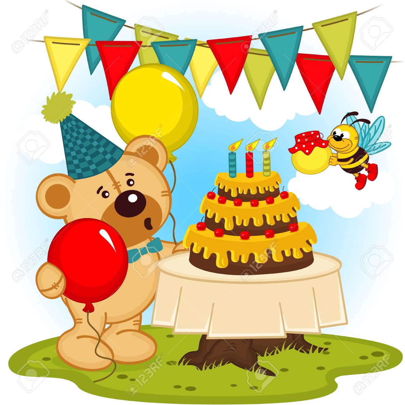 テディベアが誕生日を祝うのイラスト素材 ベクタ Image