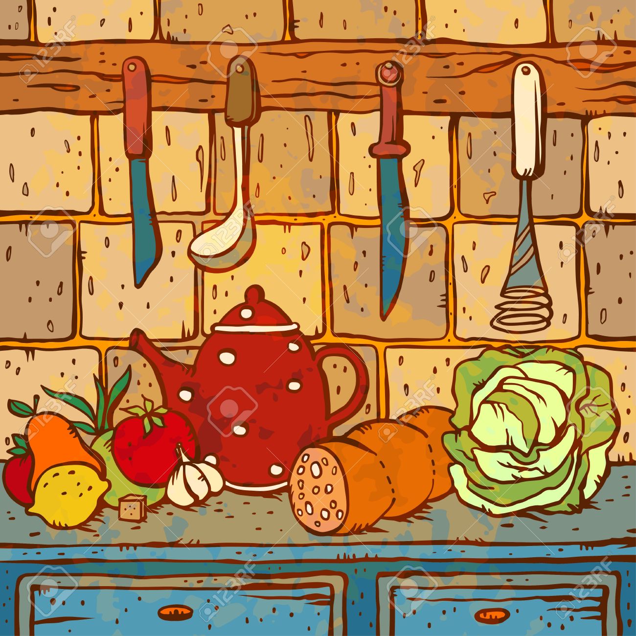 Kitchen Table With Food illustration of the kitchen table with food and utensils - vector Kitchen Table With Food illustration of the kitchen table with food and utensils - vector