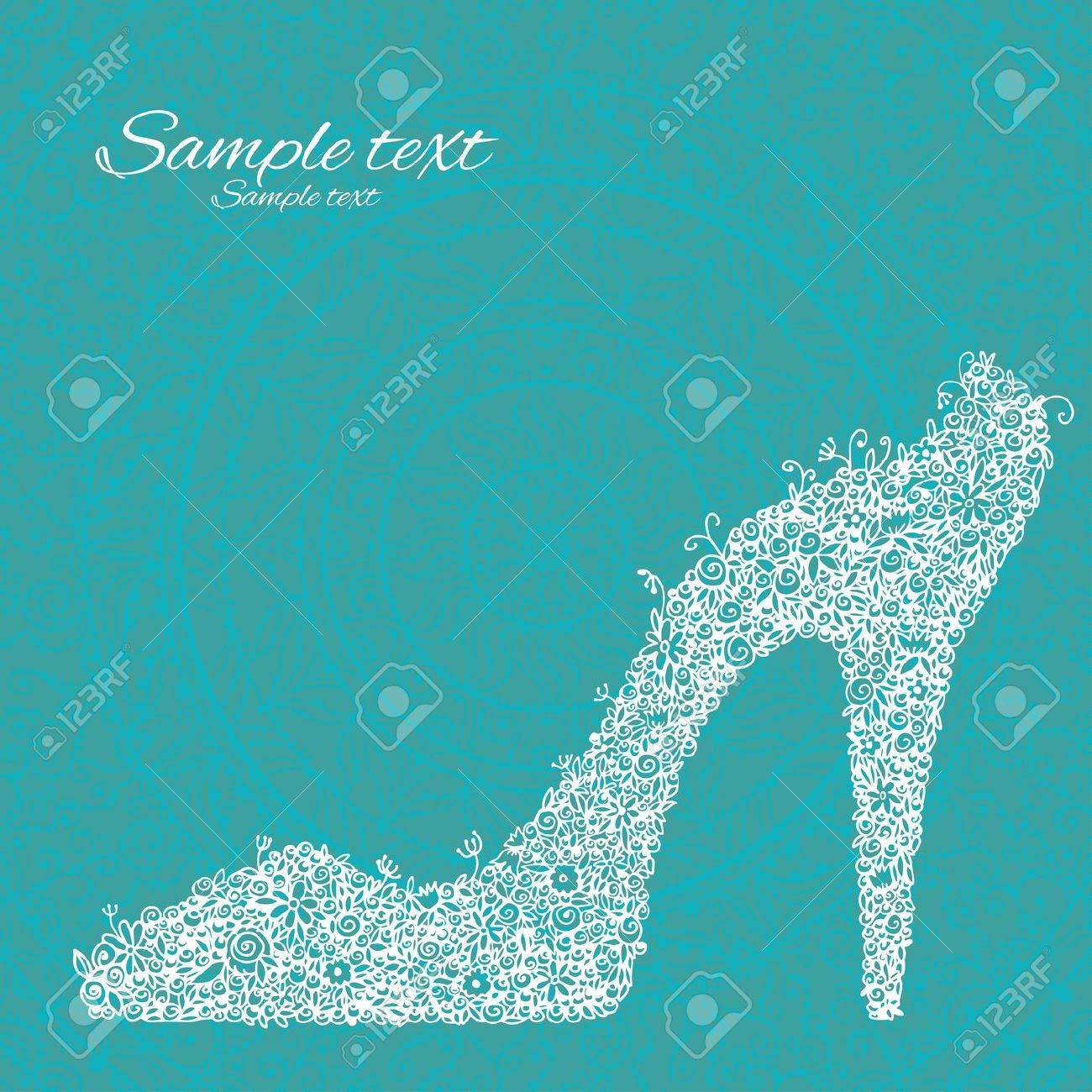 緑色の背景でテキスト フィールドを持つヴィンテージ白フローラルファンタジー靴 のイラスト素材 ベクタ Image