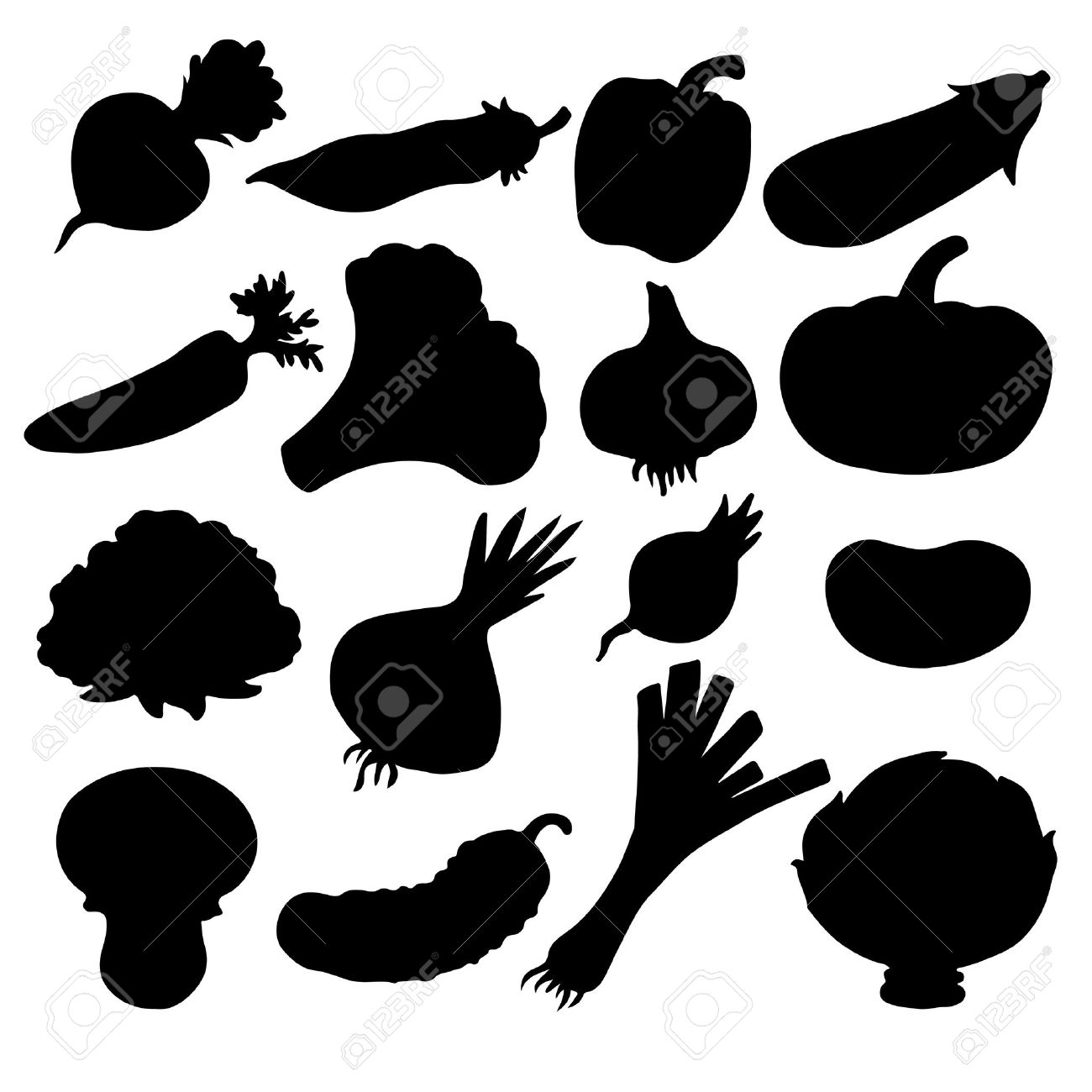 Set Black Silhouette Various Vegetables On A White Background Royalty Free  SVG, Cliparts, Vectors, And Stock Illustration. Image 18791429.