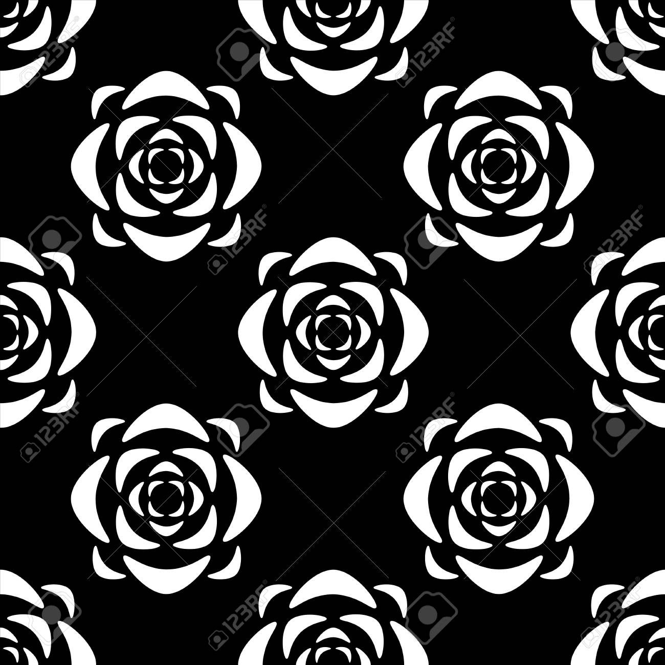 黒と白のシルエットはすの花とのシームレスなパターン 花抽象的なモノクロの繰り返し背景 無限印刷テクスチャです ファブリックの設計 壁紙 ベクトル のイラスト素材 ベクタ Image