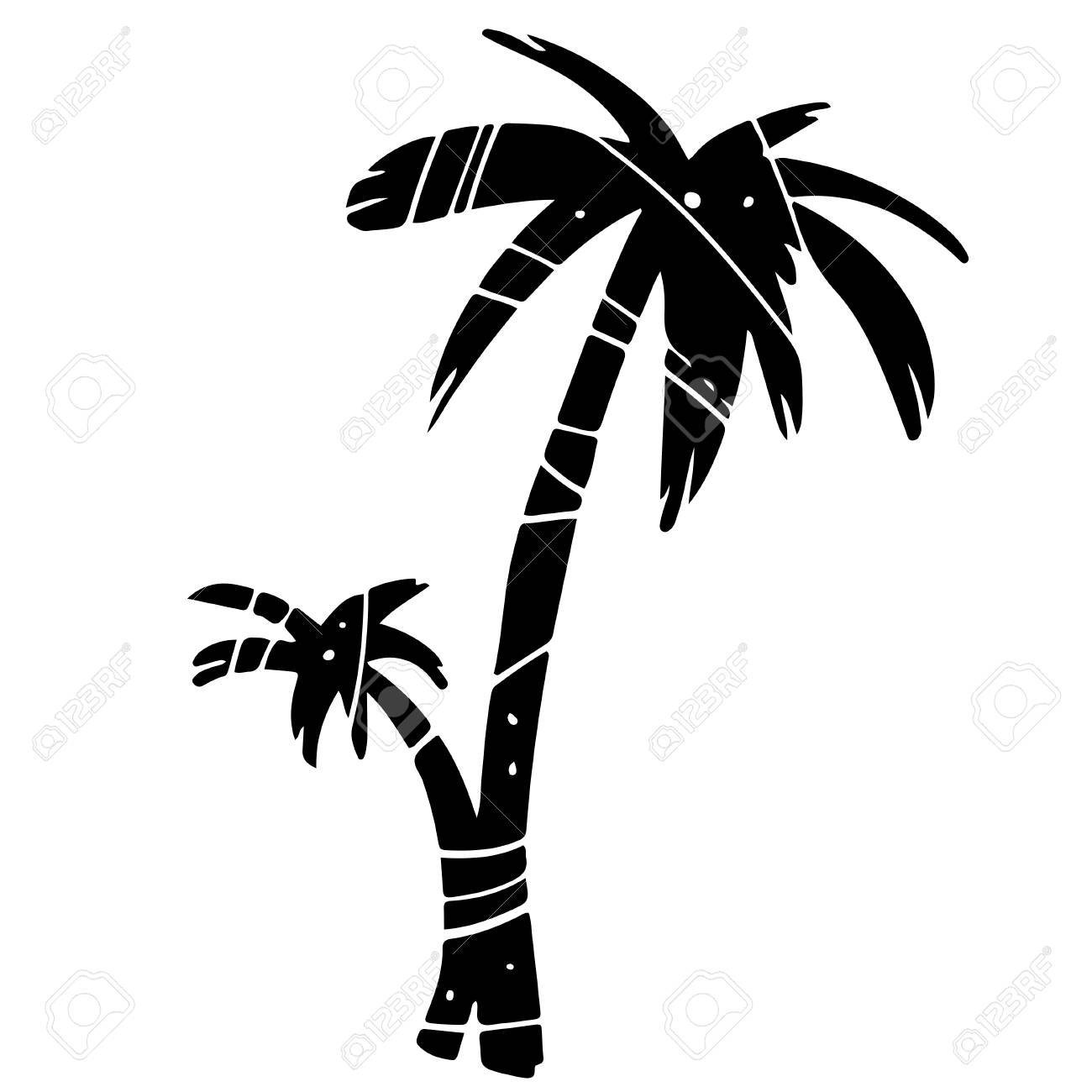Silhouette De Cocotier Noir Isole Sur Fond Blanc Illustration Dessinee A La Main Icone Signe Creation De Logo D Art Clip Art Libres De Droits Vecteurs Et Illustration Image