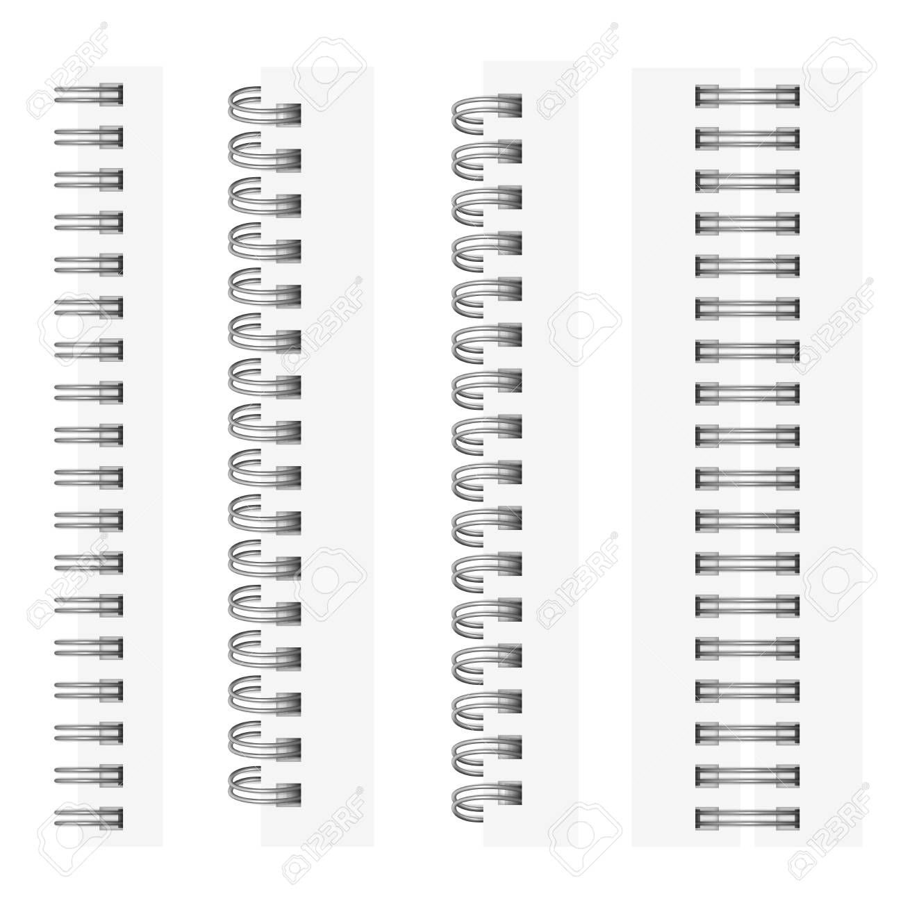 Vector set of realistic images (mock-up, layout) of silvery spirals for a notebook: a top view, a perspective view, a spiral of an open notepad. The image is created using the gradient mesh. - 101988518 Vector set of realistic images (mock-up, layout) of silvery spirals for a notebook: a top view, a perspective view, a spiral of an open notepad. The image is created using the gradient mesh. - 101988518