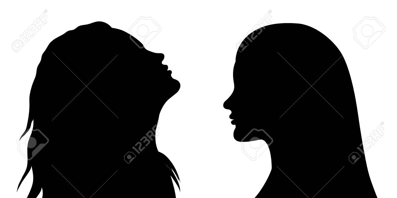 Vector Black Silhouette Of 2 Women Faces In Profile. Royalty Free SVG,  Cliparts, Vectors, and Stock Illustration. Image 141588099.