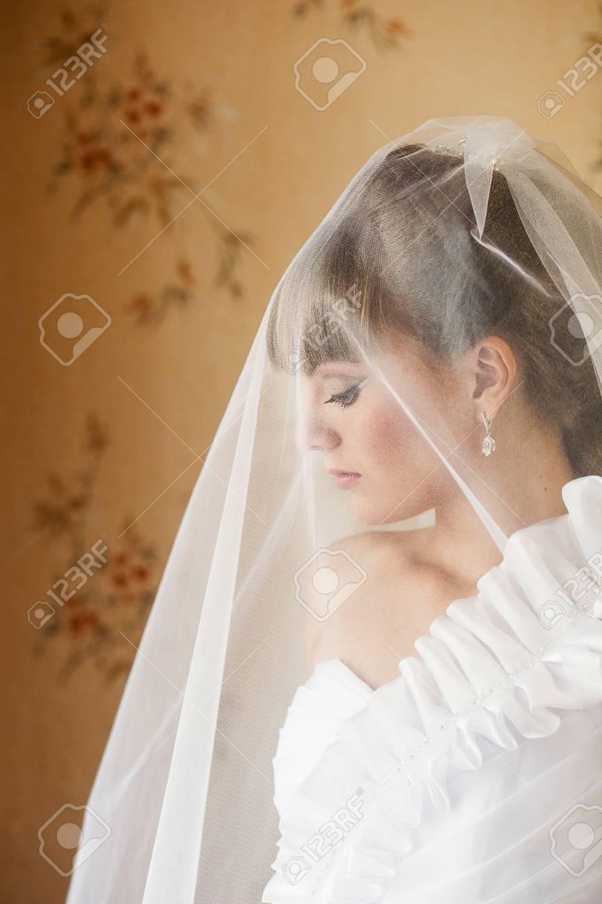 Portrait Of Beautiful Gorgeous Bride With Wedding Makeup And