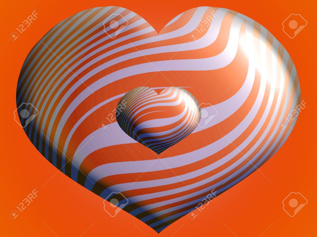 stock photo two brilliant hearts striped balloons over orange