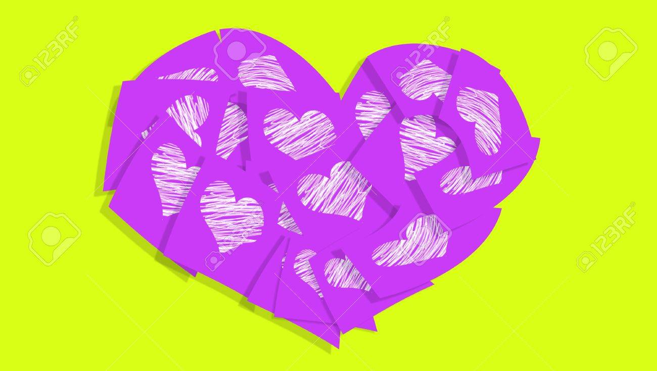 Immagini Stock Amore Messaggi In Note Viola In Un Cuore Piu Verde Giallastro Image