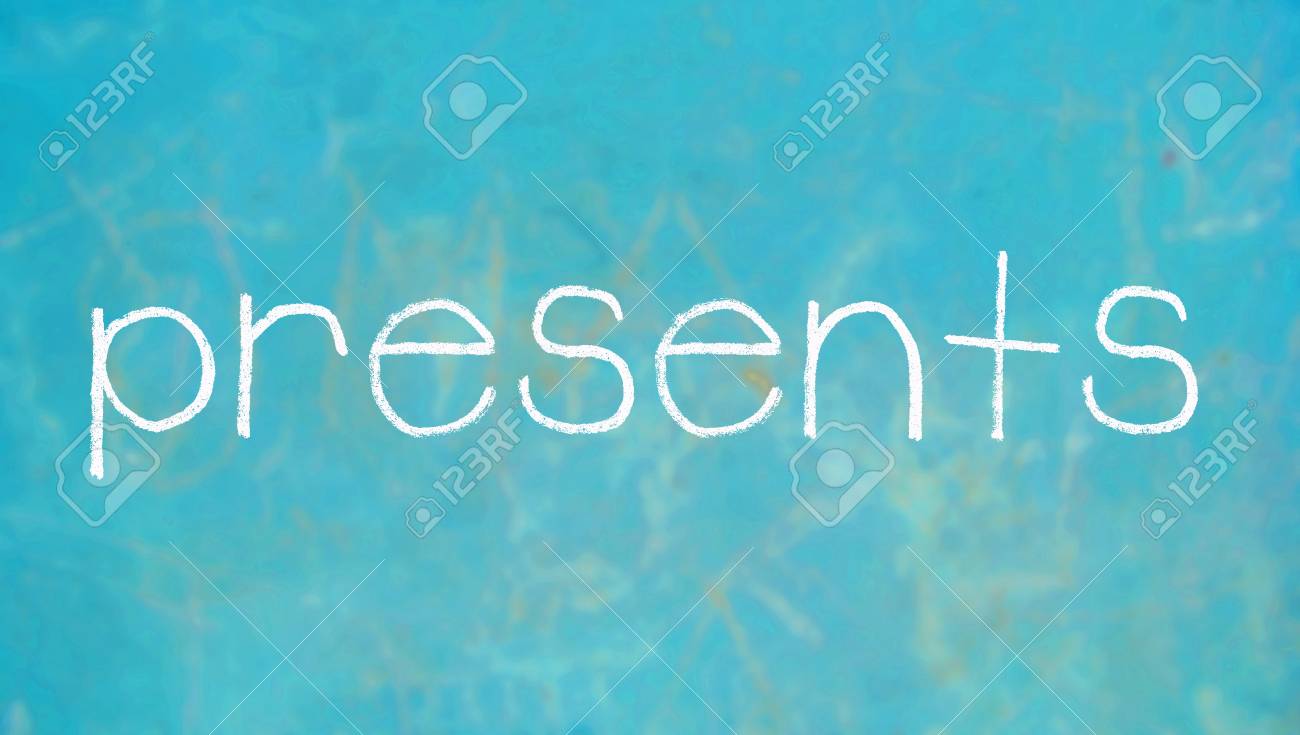 presents word on blue chalkboard stock photo picture and royalty blue chalkboard