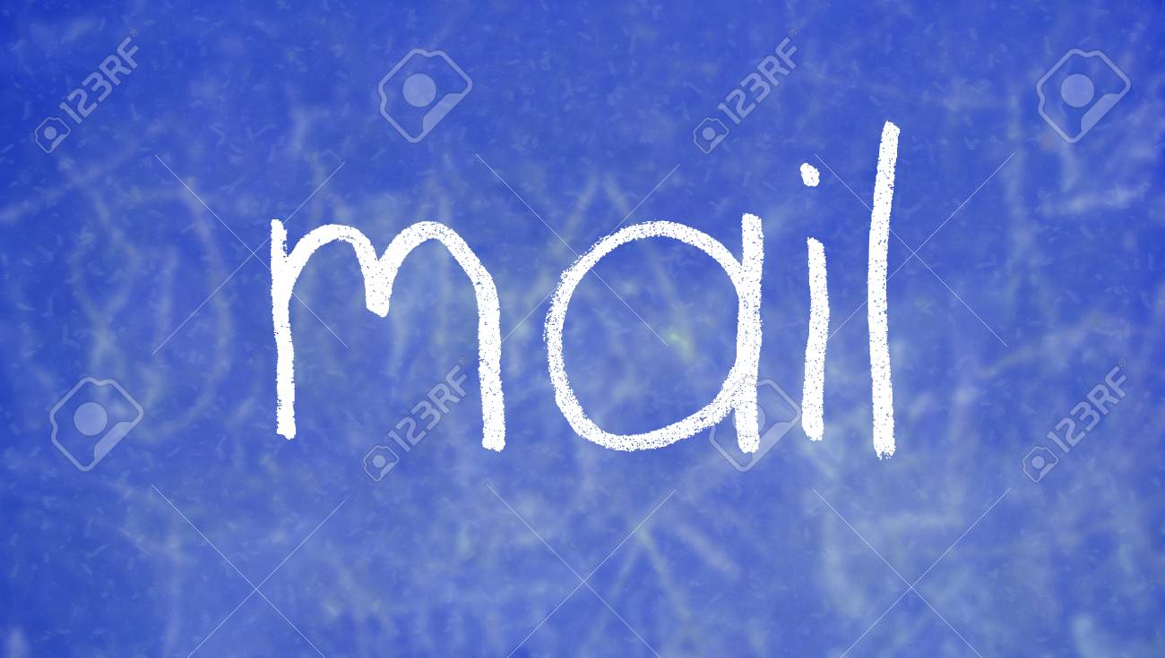 mail word on blue class chalkboard background stock photo picture blue chalkboard background