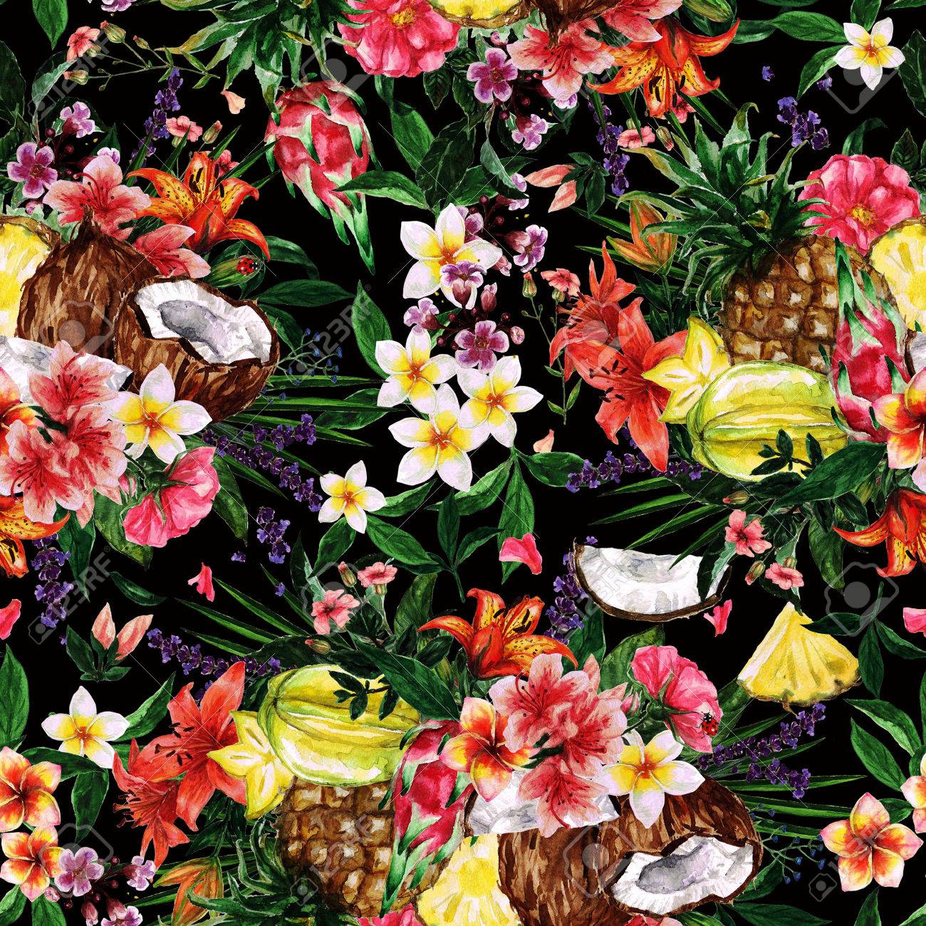 watercolor seamless pattern tropical flowery background stock flowery background