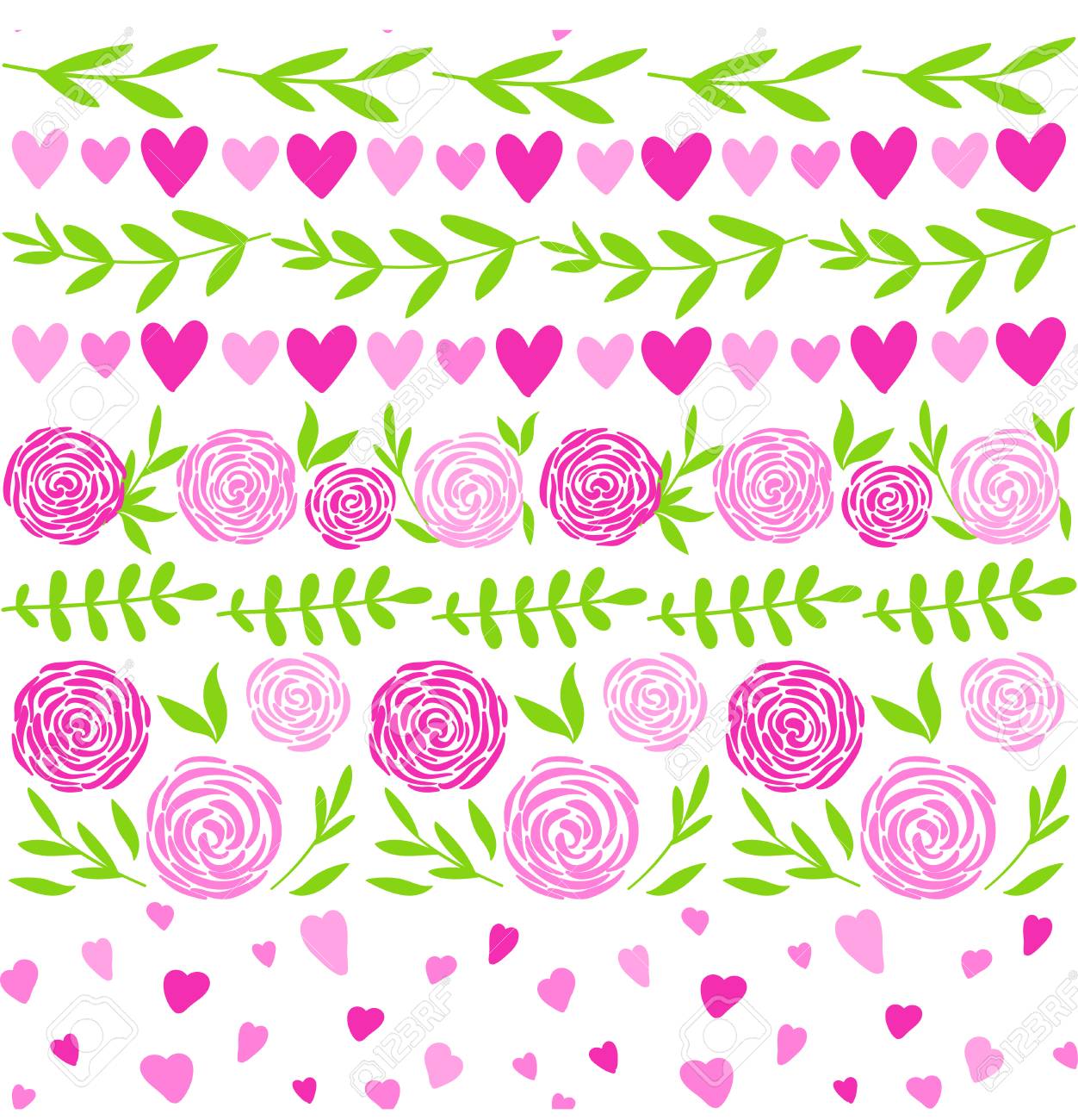 Spring Floral Seamless Pattern With Flowers Hearts Branches